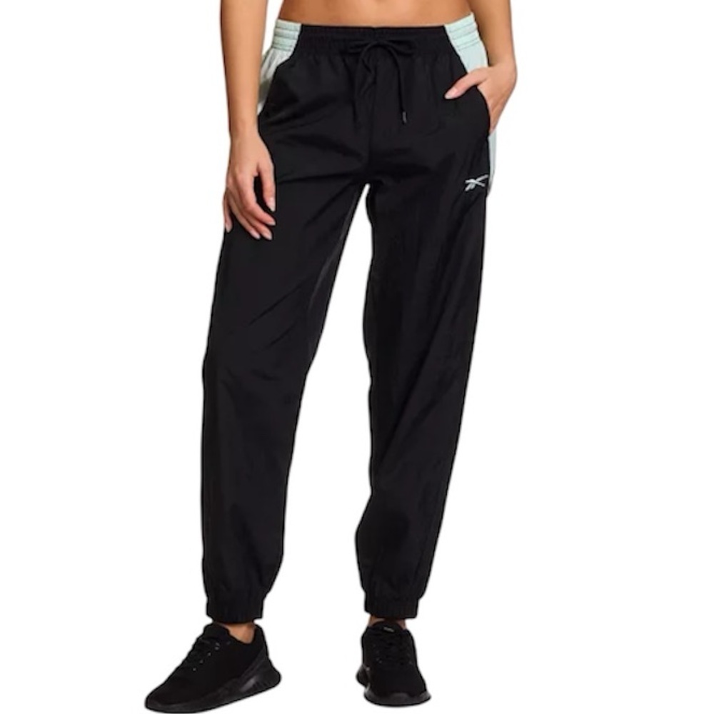 Reebok Woven Joggers Black White Athletic Track Pants Women XL NWT